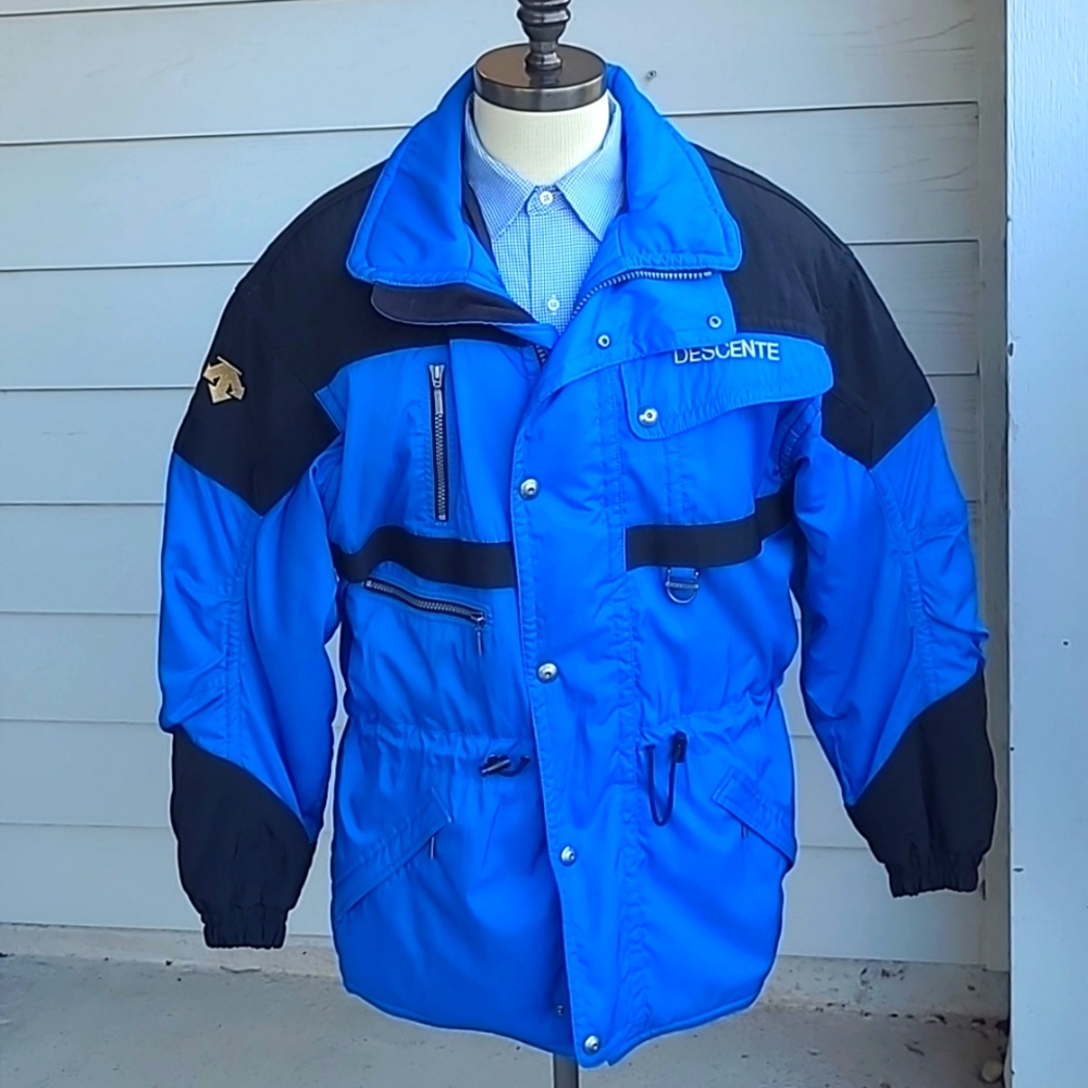 DESCENTE Blue Black Mens Sz Medium Mens Winter Skiing Full Zip Jacket 90s VTG